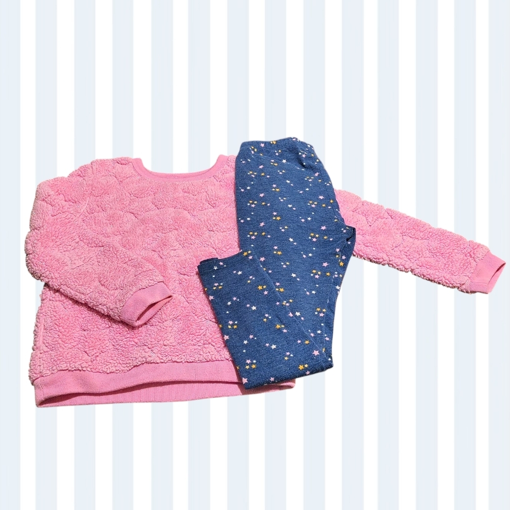 Fuzzy Star Sweater & Blue Star Leggings Set